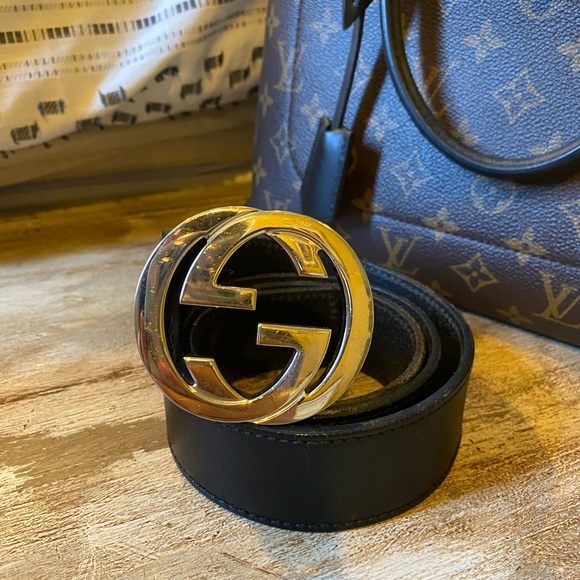 Gucci Other - Auth Mens GUCCI Interlocking BLACK SILVER Belt 38